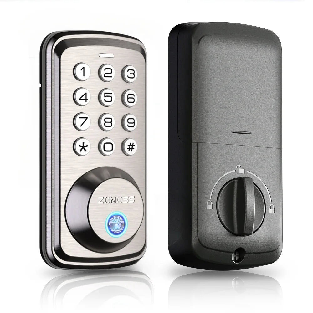 Fingerprint No Handle Keyless Entry Door Lock Deadbolt/Two Back-up Keys/20 Touch Locking And 20 User Codes