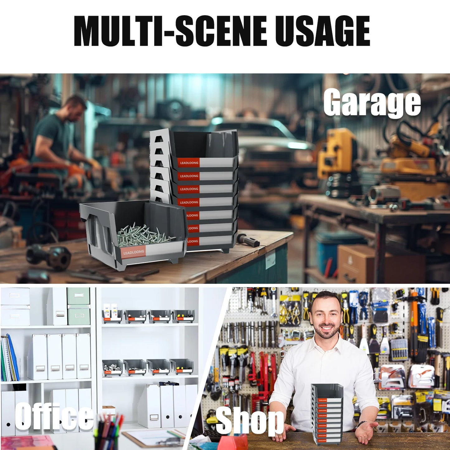 Stackable 24pcs Gray Tool Box Parts Bin / 5x4*3inch Tray