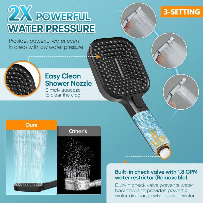 Rain Shower Heads with Handheld Spray Combo, 10 Inch High Pressure Rainfall Shower Head with 11" Extension Arm