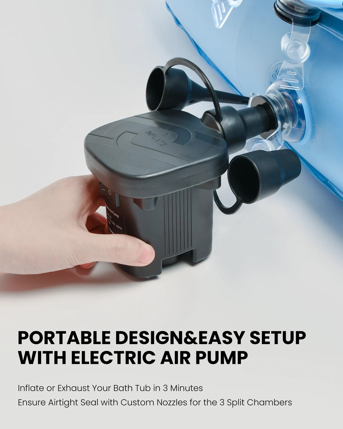 Inflatable Portable Folding Hot Tub for Adults/ 63" Collapsible Ice Bath Tub for Athletes// Electric Air Pump