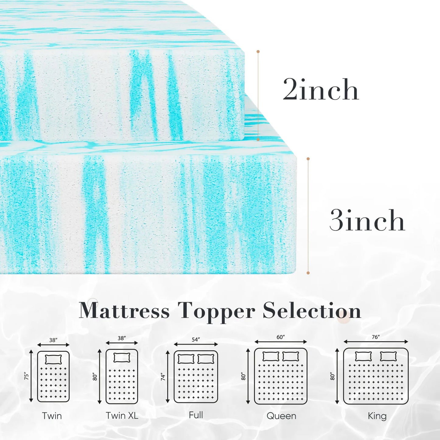 2-3 Inch Gel Memory Foam Mattress Topper Full Size Cooling Mattress Soft and Breathable