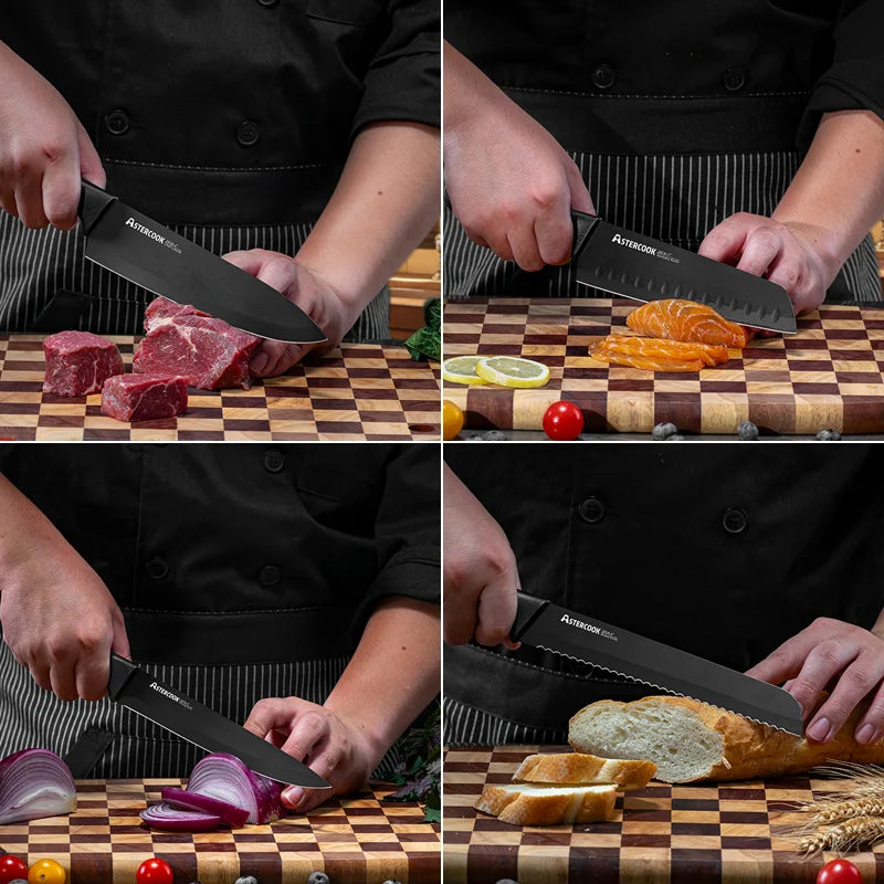 15PCS/ Knife Set with Sharpener Block - German Stainless Steel, Dishwasher Safe/ Built-in Sharpener