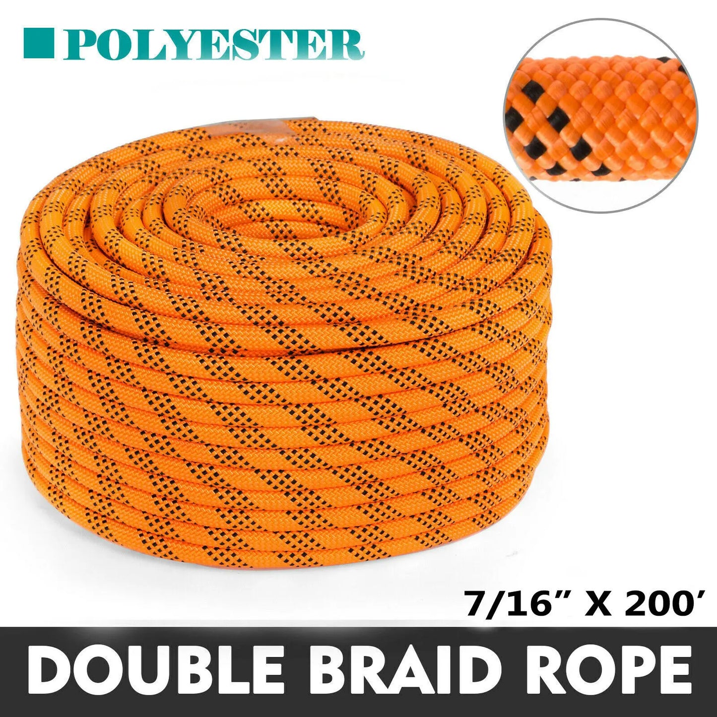 Double Braid Polyster Rope/ 7/16''200FT Nylon Climbing Rope/ 8400LbS Breaking Strength Pulling/ Strong for Garden Load Sailing Rope