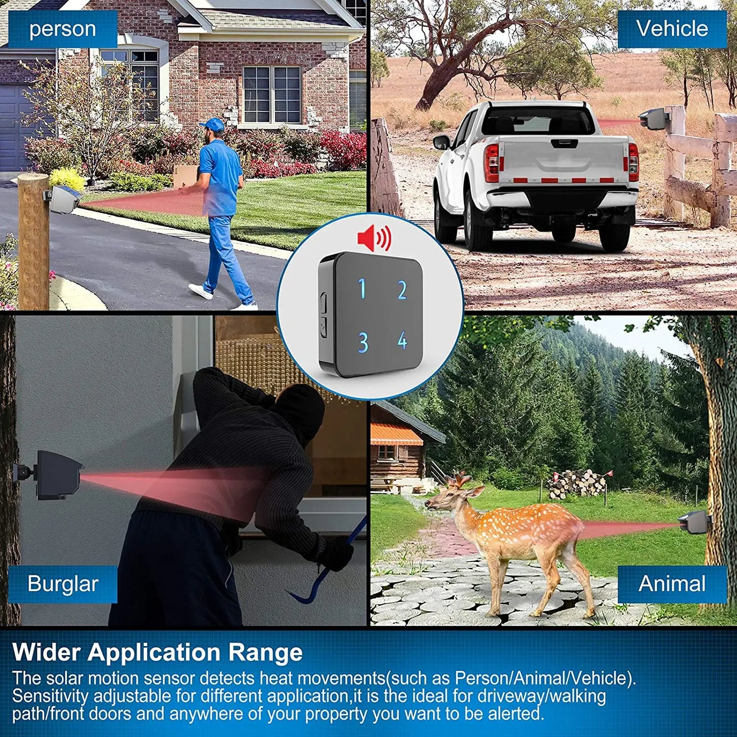 400 Meters Solar Wireless Driveway Alarm Outdoor Weather-Resistant Motion Sensor & Detector DIY Security Alert System