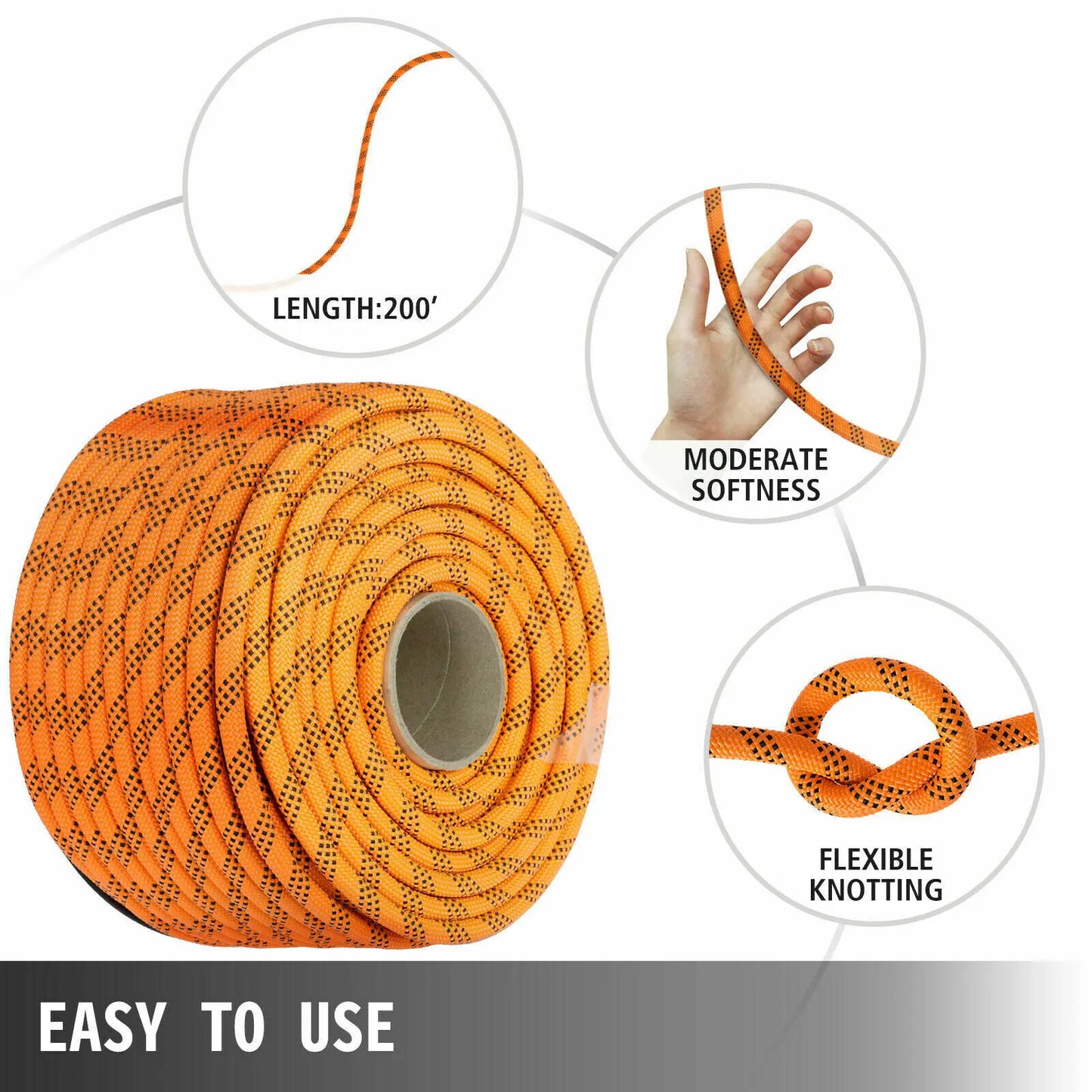 Double Braid Polyster Rope/ 7/16''200FT Nylon Climbing Rope/ 8400LbS Breaking Strength Pulling/ Strong for Garden Load Sailing Rope