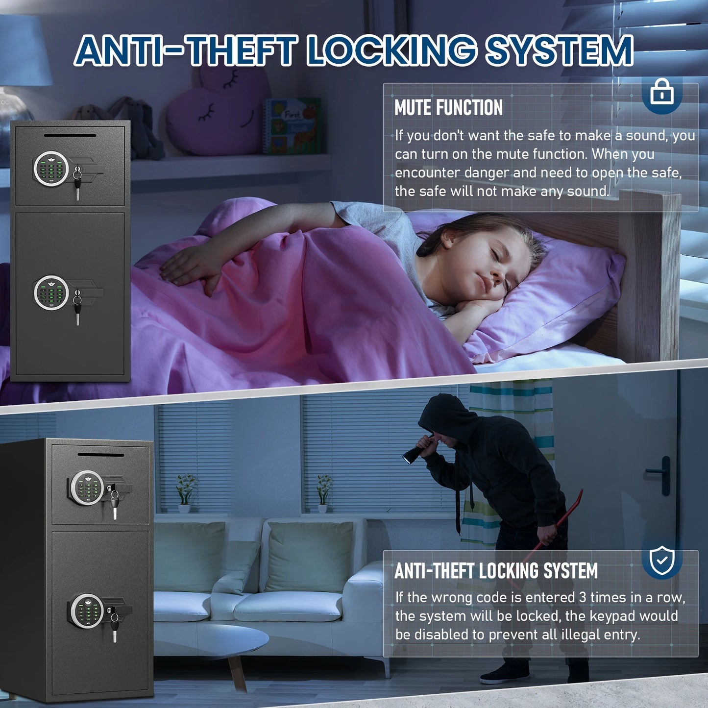 6.0 Cub Safe Box, Heavy Duty Large Safe with Dual Alarm System, Home Safe with Deposit Slot and Backlit Keyboard