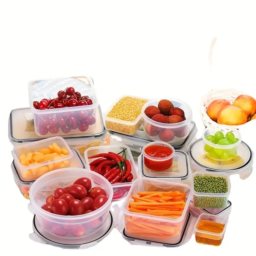 24pcs Kitchen Storage Container Set - Dishwasher Safe, Reusable Plastic Bins with Flip Lids for Fruits, Vegetables & Meats - Inc