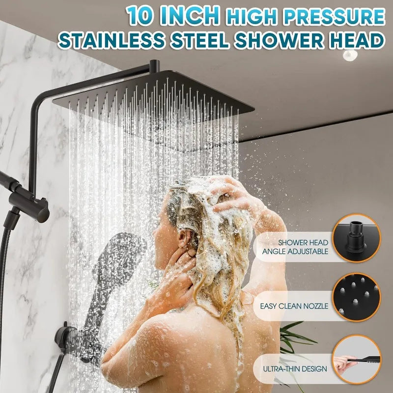 Rain Shower Heads with Handheld Spray Combo, 10 Inch High Pressure Rainfall Shower Head with 11" Extension Arm