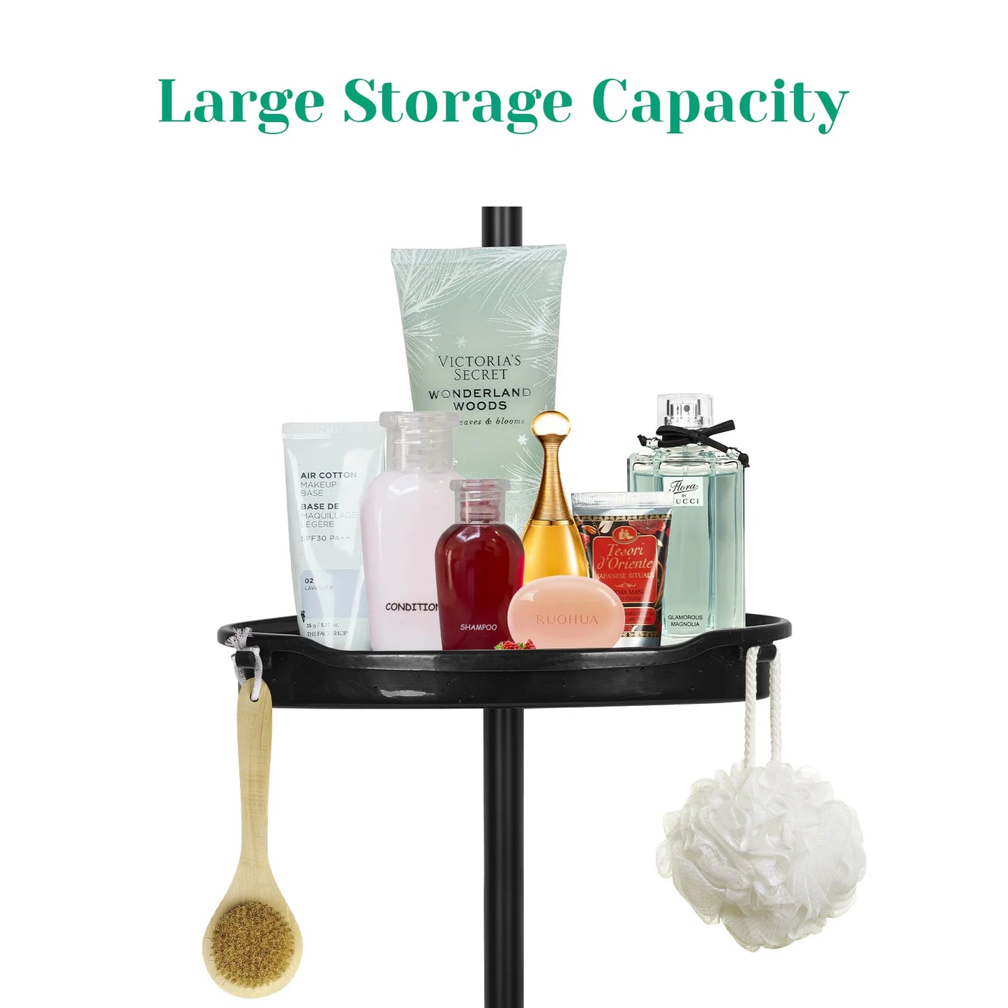 Corner Shower Caddy with Tension Pole/ Adjustable Shelves/ Storage Organizer with Rubber Pad,101.6 - 122 Inch H