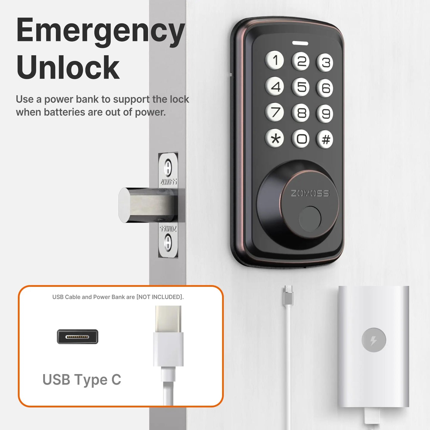 Fingerprint No Handle  Keyless Entry Door Lock Deadbolt/Two Back-up Keys/20 Touch Locking And 20 User Codes