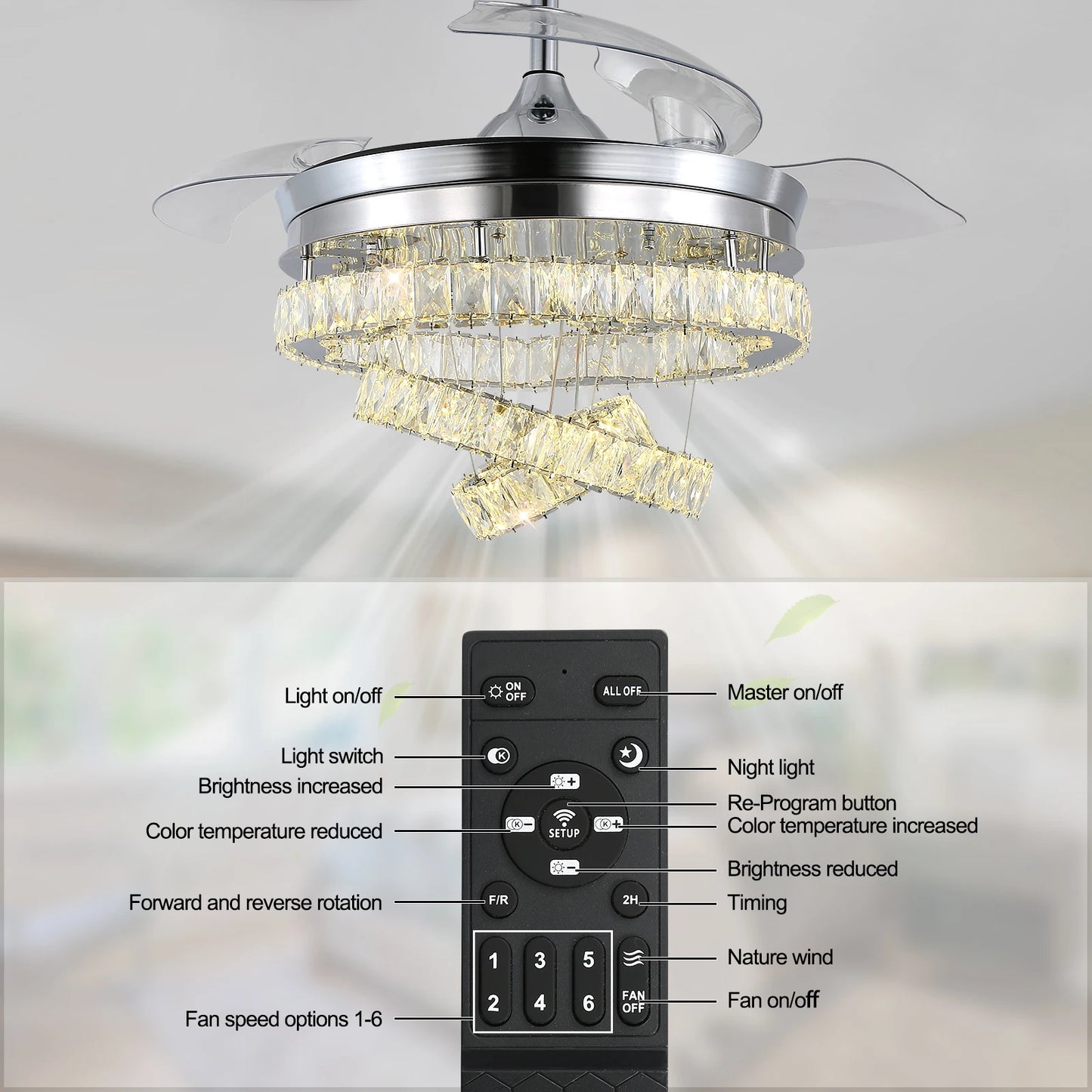 Modern Ceiling Fan Led Light/ Remote Control/ Living Dining Room Ceiling Fan Lamp/ Chandelier Indoor Decor Fixture BLDC Intelligent