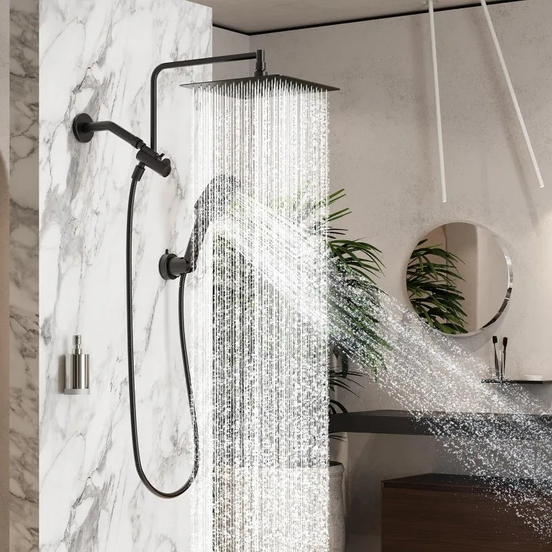 Rain Shower Heads with Handheld Spray Combo, 10 Inch High Pressure Rainfall Shower Head with 11" Extension Arm