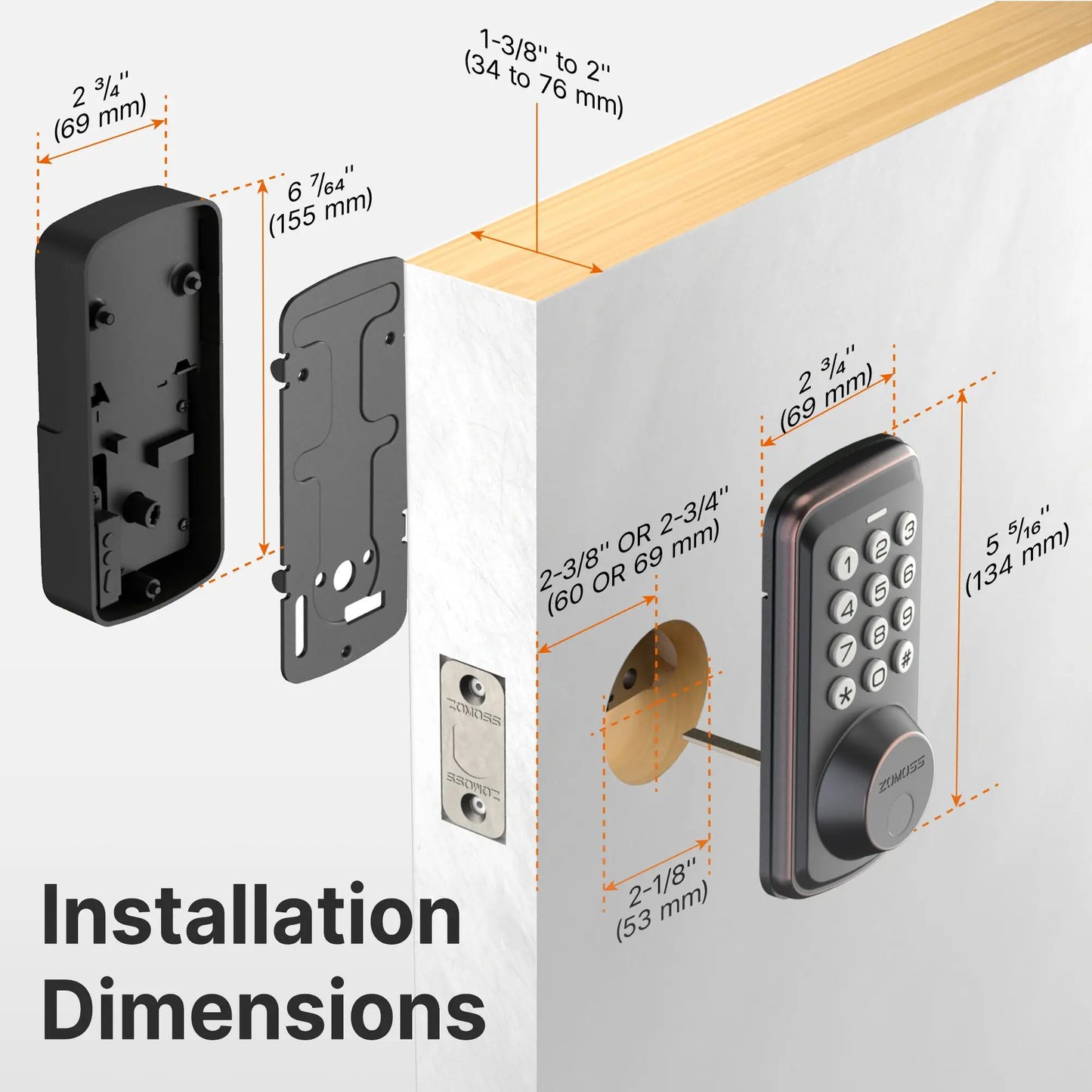 Fingerprint No Handle  Keyless Entry Door Lock Deadbolt/Two Back-up Keys/20 Touch Locking And 20 User Codes