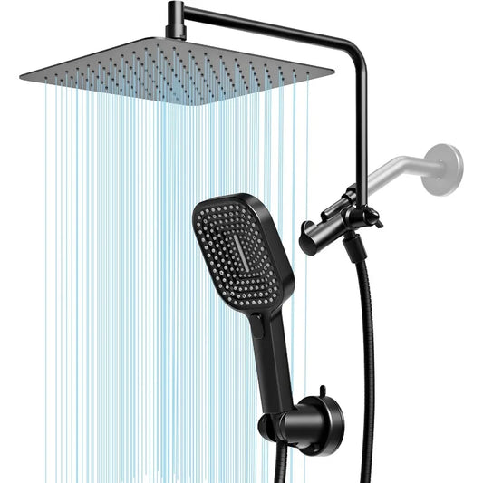 Rain Shower Heads with Handheld Spray Combo, 10 Inch High Pressure Rainfall Shower Head with 11" Extension Arm