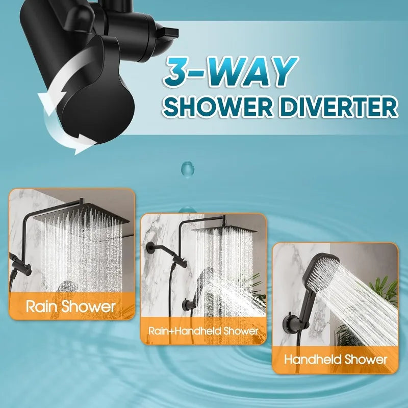 Rain Shower Heads with Handheld Spray Combo, 10 Inch High Pressure Rainfall Shower Head with 11" Extension Arm