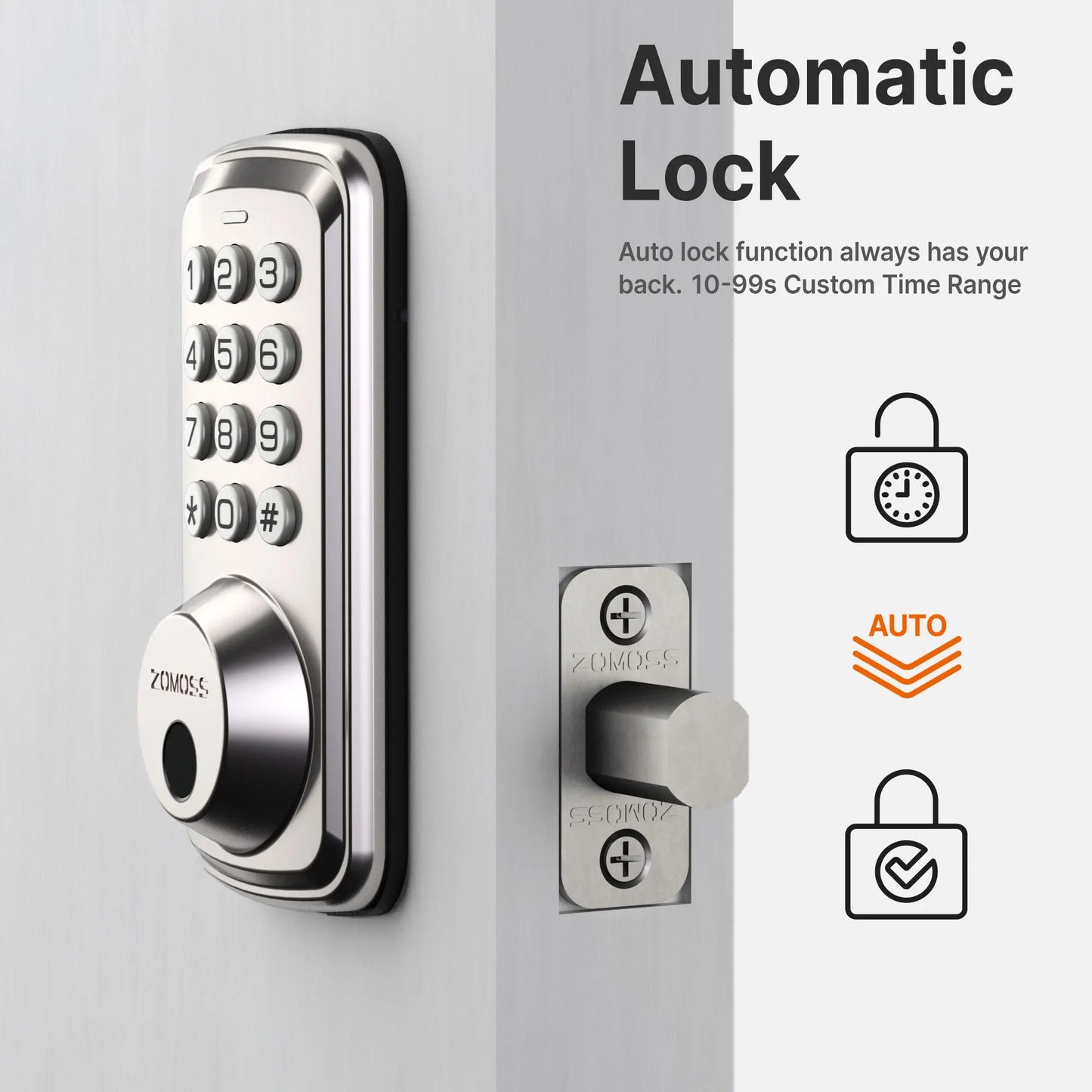 Fingerprint No Handle  Keyless Entry Door Lock Deadbolt/Two Back-up Keys/20 Touch Locking And 20 User Codes