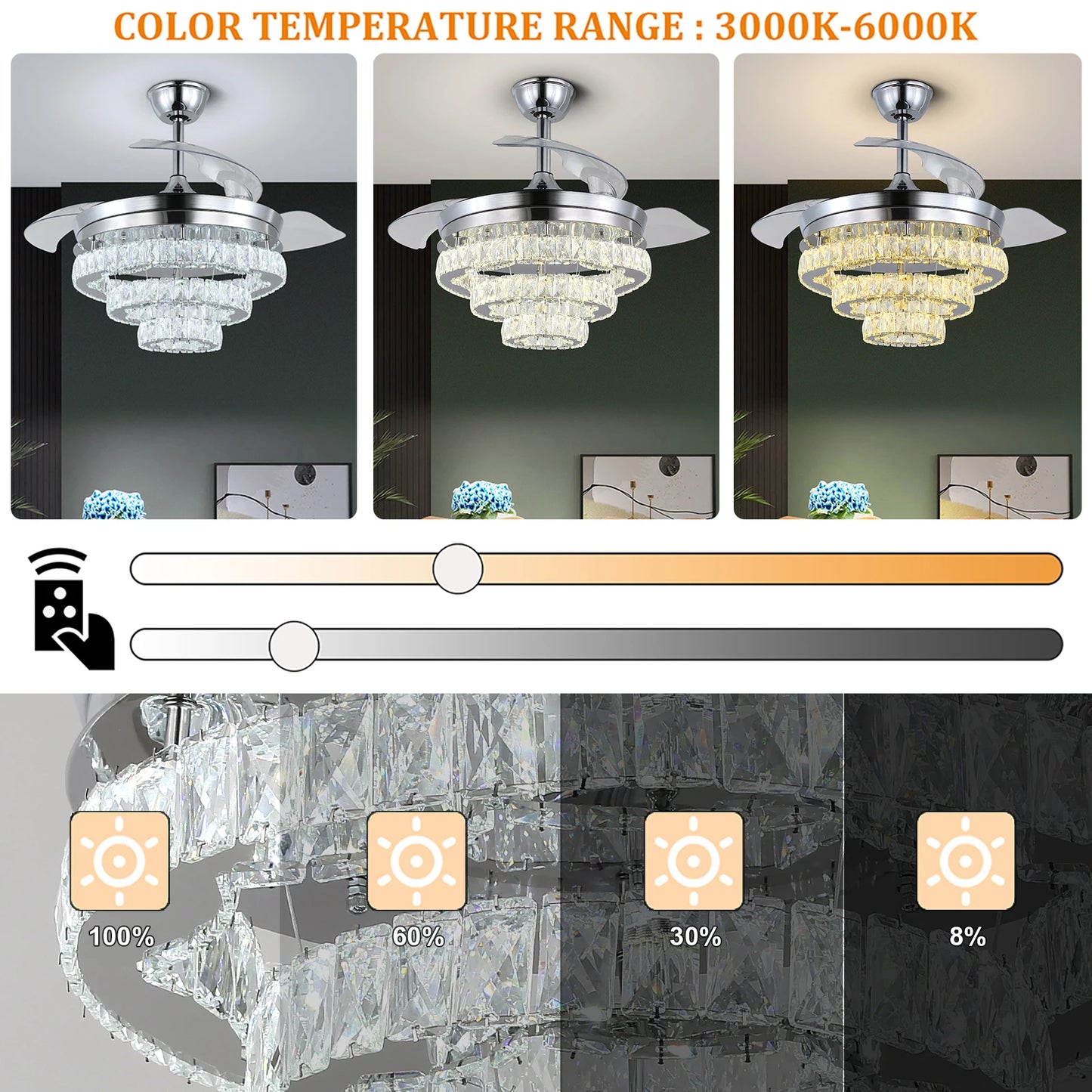Modern Ceiling Fan Led Light/ Remote Control/ Living Dining Room Ceiling Fan Lamp/ Chandelier Indoor Decor Fixture BLDC Intelligent