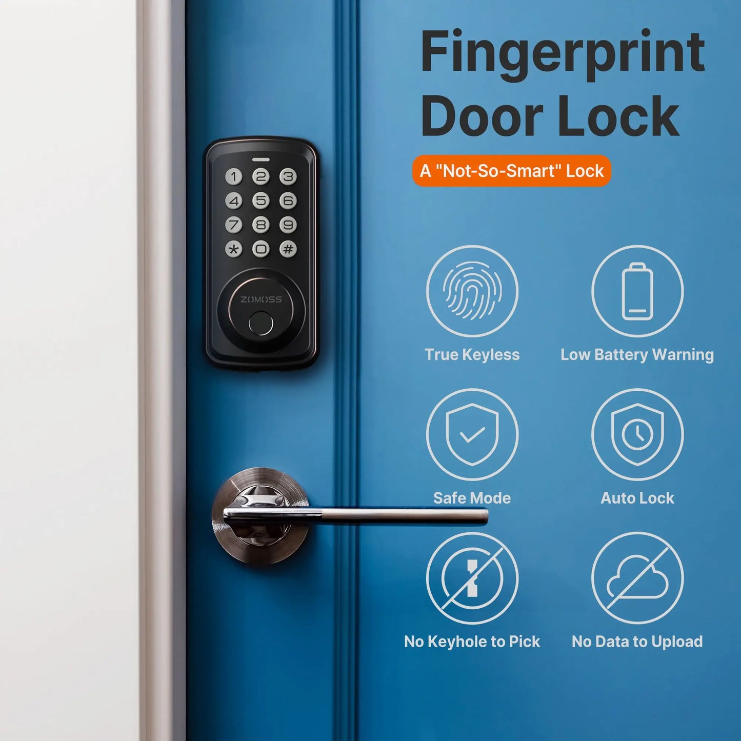 Fingerprint No Handle  Keyless Entry Door Lock Deadbolt/Two Back-up Keys/20 Touch Locking And 20 User Codes