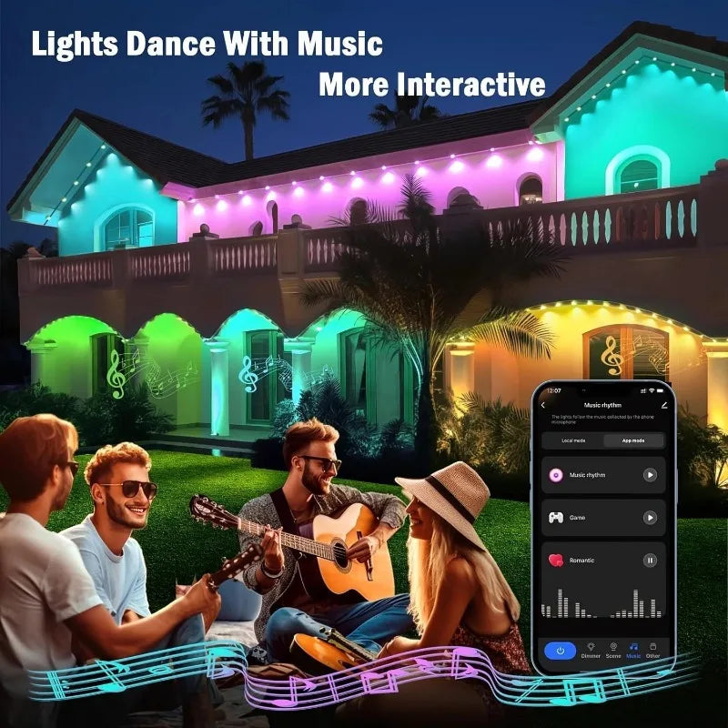 150ft 100ft 50ft Permanent Outdoor Lights Smart RGBIC Outdoor Lights with 75 Scene Modes String Lights with 90 LEDs for Garden