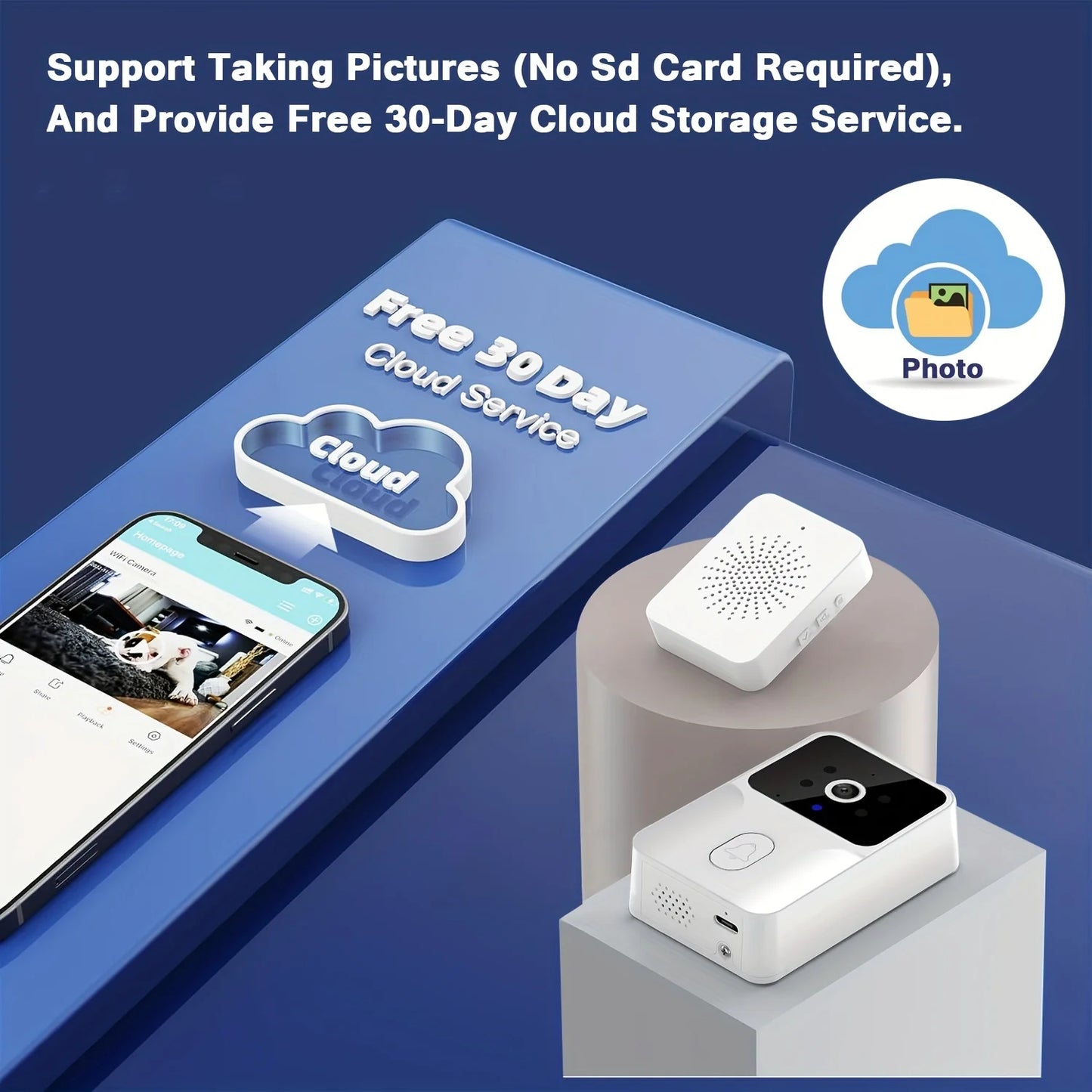 Secure Home Monitoring/ Wireless Smart Video Doorbell, 2.4G WiFi Home Security Camera, 2-way Audio, Night vision, Battery