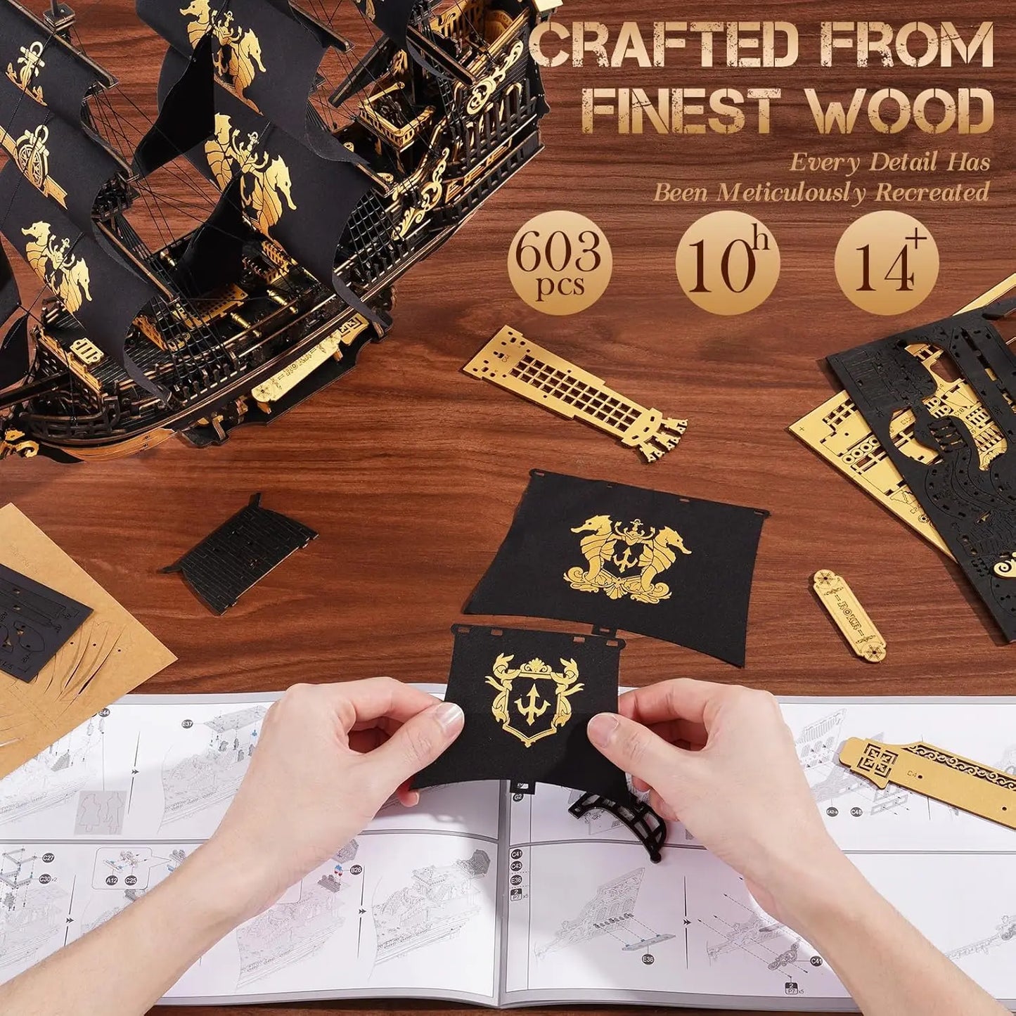 For Teens and Adults/ Robotime 3D Puzzle/ Wooden Seahouse Barque Model kits/ Home Desk Decoration Gift