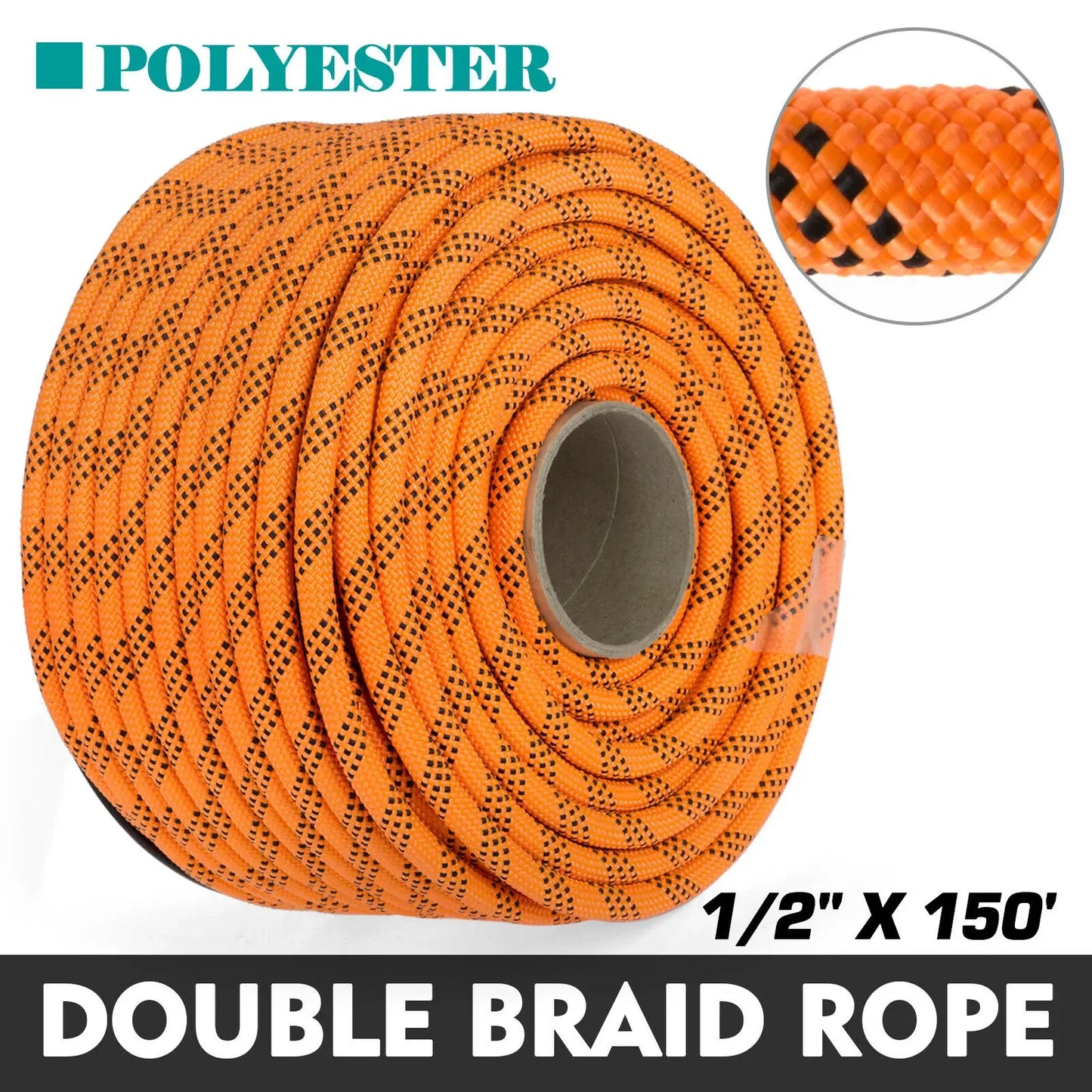 Double Braid Polyster Rope/ 7/16''200FT Nylon Climbing Rope/ 8400LbS Breaking Strength Pulling/ Strong for Garden Load Sailing Rope
